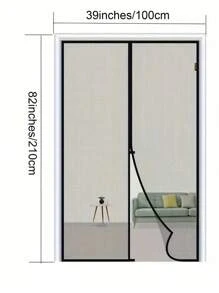 1pc Heavy Duty Magnetic Screen Door With Full Frame Hooks And Rings, Polyester Mesh Curtain, Fresh Air Circulation, Easy Pet Access, Child Friendly, Pest-Resistant, Fits 38x82 Inch Door
