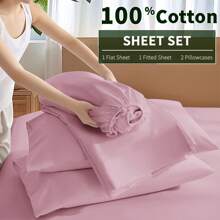 Farfallarossa 100% 水洗棉 3/4 件套床单套装，包括床单、床罩和 1/2 个枕套，纯色设计，质地柔软舒适，防缩水、防褪色，易于护理，营造舒适简约的卧室氛围。 - 淺粉色 - 查看 7