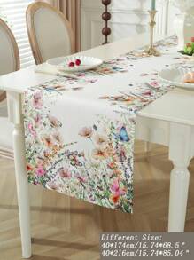 1pc 100% Polyester Table Runner, Elegant Colorful Digital Printed Butterfly & Flower Pattern, Suitable For Spring/Summer, Can Be Used As Kitchen/Dining Table Decor, Microwave Oven Cover, Home Decoration Dresser Scarf, Placemat, Picnic Mat For Indoor/Outdoor, Party/Wedding, Various Sizes Available - Multicolor - View 3