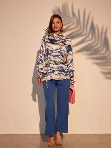 Plisse Top Matching Set Women Floral Print Top & Pants 2 Pieces Sets - Royal Blue - View 8