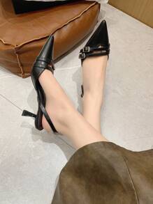 女士纯色尖头可调节高跟休闲时尚高跟鞋时尚凉鞋夏季女式凉鞋