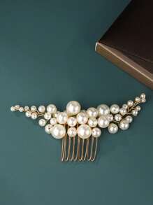 优雅珍珠婚礼发梳 新娘侧梳 新娘发饰 女士和女孩适用 (金色) - 金色 - 查看 1