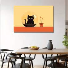 1 Pc Charming Black Cat With Fish Tank Canvas Art  Wooden Framed Canvas Painting -  Thickness 2.25cm/0.9inch,Home Gift Decoration, Room Decoration Aesthetic, Wall Decoration Art, Perfect Gift, Autumn And Winter Wall Decoration, Living Room Decoration, Bedroom Decoration, Kitchen Decoration, Entry Decoration, Bathroom Decoration, Direct Wall Painting, High Quality Wall Painting Poster