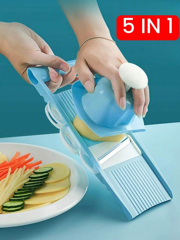 5-In-1 Vegetable Slicer, Multi-Function Fruit Cutter, Manual Food Grinder, Vegetable Mill, Potato Masher, Potato Shredder, Kitchen Tool Set, Random New Or Old Version Shipped
