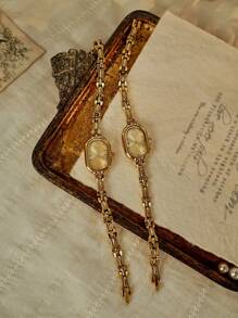 1pc nieuwe aankomst gouden armband quartz horloge, vintage luxe metalen ketting ingelegd ontwerp, INS elegante minimalistische stijl, veelzijdig voor dagelijks gebruik, feest, cadeau voor verjaardag, Valentijnsdag