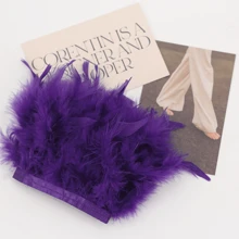1 Yarda/1 Pieza Recorte de tela con plumas de pavo esponjosas de estilo clásico, accesorios de manualidades hechos a mano y coloridos, adecuado para Halloween, fiestas, bodas, disfraces, bolsos, tocados, decoración de mangas