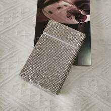 Estuche de cigarrillos para mujer con doble cara, brillos y rhinestones, minimalista y de moda para uso diario casual