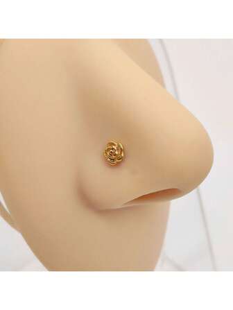 1 件时尚玫瑰鼻钉 S 杆金色，适合女性和男性日常佩戴