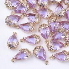 5pcs Hollow Plum Blossom Bordered Teardrop Transparent Glass Pendant Charms, Suitable For Bracelet, Necklace, Earring, Tassel Hair Accessory DIY
