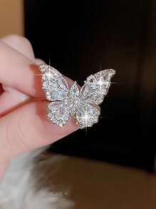jealous young 1pc Luxury Butterfly Zirconia Openable Women Party Ring With CZ Zirconia Luxry Jewelry Gift