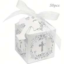 Caixas de lembrancinhas de batismo de 25/50 peças, cortadas a laser, para casamentos e festas cristãs - perfeitas para lembrancinhas de casamento, decorações e suprimentos para pequenas empresas