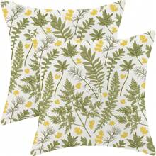 2pcs Spring Pillow Covers Sage Green Wild Flower Decor Throw Pillows Teal Yellow Floral Leaves Plant Seasonal Outdoor Farmhouse Linen Decorative Pillowcases For Couch Bed Sofa