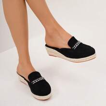 Women's Comfortable Non-Slip Apricot Jute Rope Black Platform Wedge Sandals, Spring & Summer Resort Wear - Black - View 1
