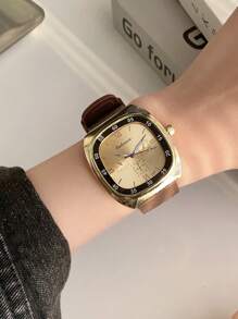 1 pieza Reloj de pulsera cuadrado de cuarzo con correa de silicona marrón, estilo casual unisex, elegante y de negocios, para uso diario, rojo/negro/verde/gris/marrón - Unitalla - Ver 8