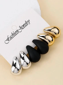 4/6/8pcs Fashionable Teardrop Design Gold Metal Texture Earrings Set, Lightweight CCB Material Jewelry Accessories For Women - Teardrop - View 15