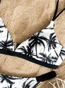 Traje de baño con estampado de árbol de coco sexy para mujer, set de traje de baño para playa y vacaciones, para el verano
