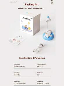 1 pièce Nouvelle lampe d'apprentissage Veilleuse de nuit chat mignon endormi USB rechargeable Lampe de nuit pour chambre à coucher Salon Bureau Petit éclairage Lampe de chevet Forme de chat endormi Cadeaux créatifs et originaux pour amis et famille Beaux cadeaux convenant pour Thanksgiving, Pâques et d'autres cadeaux de vacances