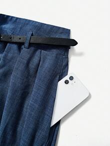 女士休闲纯色宽下摆 A 字裙，日常休闲装 - 藍色 - 查看 3