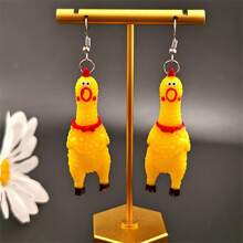 1 Pair Funny & Creative Mini Scream Chicken Dangle Earrings, Suitable For Men And Women Everyday Wear And Festivals