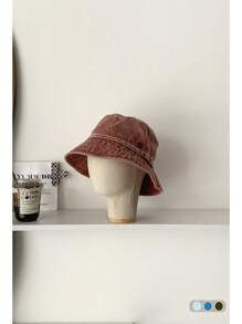 1 pieza Sombrero tipo cubo vintage lavado con ala ancha para mujer, sombrero casual transpirable de protección solar, moda retro versátil