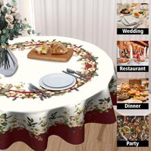 1pc White Small Flower Design Round Tablecloth,Polyester Table Cover - Perfect For Spring Theme Home Kitchen Dining Party Decoration And Room Decor,Spring And Summer Decoration