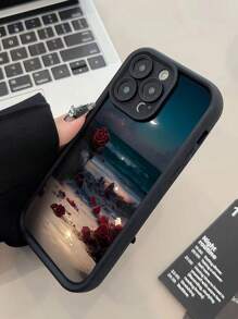 1 pièce Coque de téléphone antichute en TPU à bord épais avec texture de rose. Compatible avec les séries Apple : iPhone 16/16 Pro Max/16 Pro/16/16 Plus 11, 15 Pro Max, 14 Pro Max et les séries Galaxy, Sam/Honor, X7B, X8B/S24/S24U/23U/A55/A54/A13/A14 - Noir - Voir 3