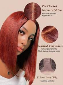 Reddish Brown Bob Wig Human Hair 13*4*1 Lace Frontal Deep Part Copper Red Bob T Part Transparent Lace Pre Plucked With Baby Hair Glueless Brazilian Virgin Human Hair Wigs 180% Density Auburn Brown - S33 - View 2