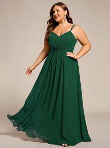 Backless V-Neck Chiffon Bridesmaid Dress, Essential For Weddings - Dark Green - View 5
