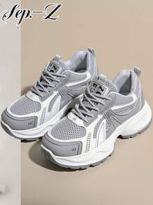 Damen Sneaker mit dicker Sohle, atmungsaktives Mesh, Vintage-Lässig-Stil, neue Frühjahr Sommer Herbst 2025 Schnürung, minimalistisch, modisch, bequem, Outdoor Campus Stil, studentisch, Alltagscasual, Chunky Sneaker