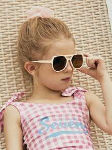 1 件男孩和女孩 6-12 岁米色双光束飞行员时尚眼镜适合日常外出和佩戴使用节日配饰 - 彩色 - 查看 1