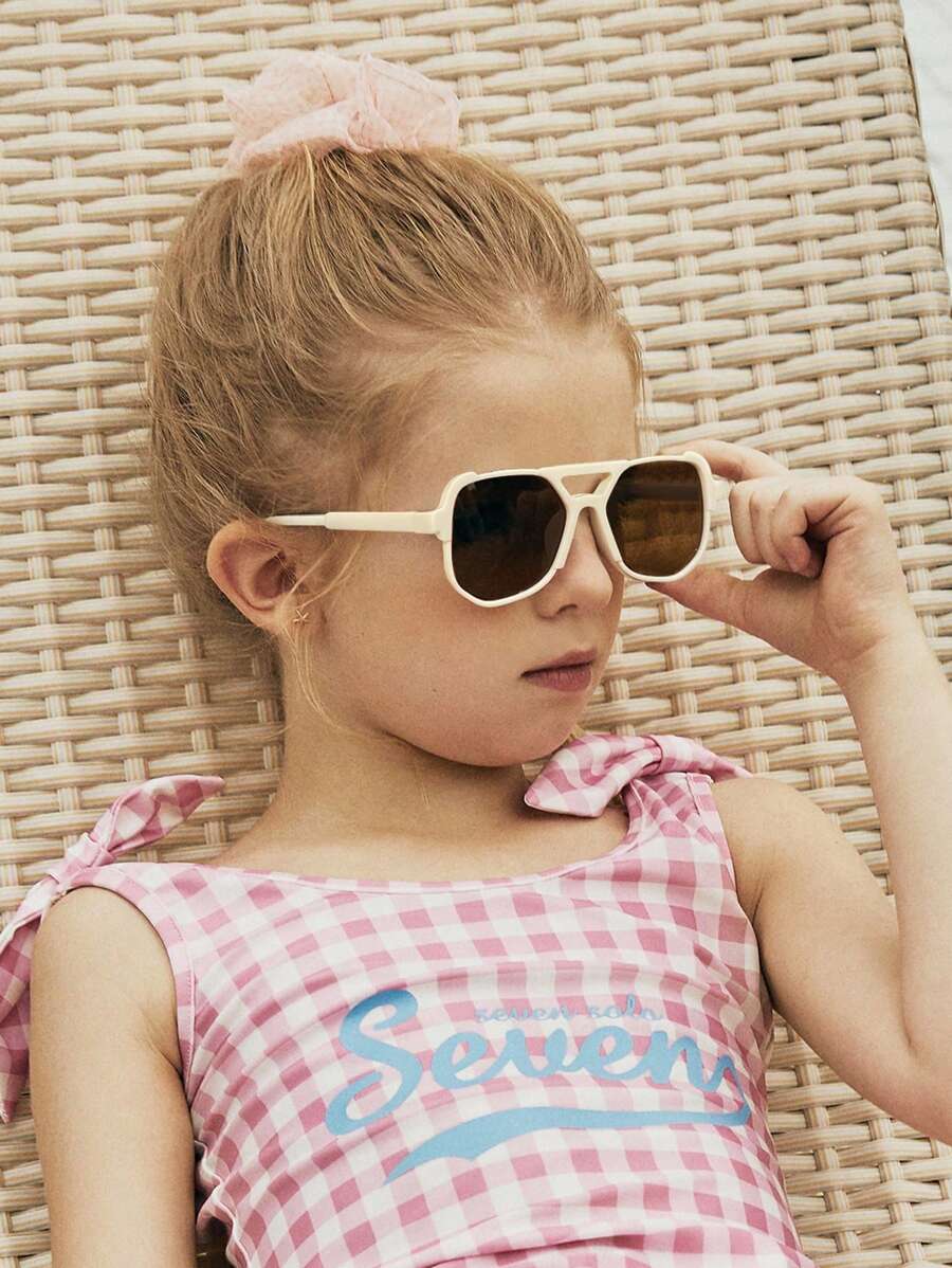 1 件男孩和女孩 6-12 岁米色双光束飞行员时尚眼镜适合日常外出和佩戴使用节日配饰 - 彩色 - 查看 1