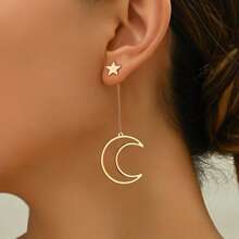 1 par de pendientes colgantes minimalistas con diseño de estrella y luna de Oriente Medio para el Ramadán, elegantes para uso diario
