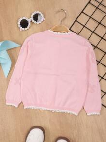 Young Girl Floral Hollow-Out Lightweight Ruffled Cardigan, Casual Windbreaker Anti-UV Thin Long Sleeve Knitted Top Suitable For Spring/Summer/Autumn