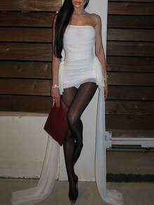 Women's Strapless Ribbon Fitted Sexy Party Wedding Dress Spring White - White - View 3