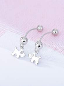 1pc S925 Pure Silver Navel Piercing Ornament, 18K Gold Plated Cute Puppy Screw Design Belly Button Ring, Fashionable & Personalized, Suitable For Daily Wear, Women's Jewelry - Single Puppy Belly Button Nail - View 4