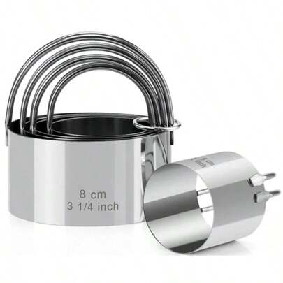 Juego de cortadores de galletas redondos de acero inoxidable de 5 piezas, cortador de galletas con mango, herramientas de repostería profesionales