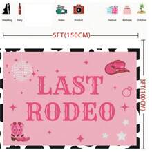 1 件“最后的牛仔派对”牛仔主题背景，粉色涤纶面料，新娘送礼会装饰，单身派对照片背景，西部派对横幅，无需电力 - 1個 - 查看 3