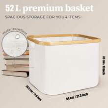 1 Cesta ideal para ropa sucia, cesta de almacenamiento, caja de almacenamiento, capacidad grande de 52l, marco de bambú, tela Oxford gruesa, varilla de soporte de bambú, resistente, plegable, adecuado para organizar ropa, juguetes, libros y artículos varios en dormitorios, armarios, baños, maternidad y habitaciones de bebé - Beige/Gris