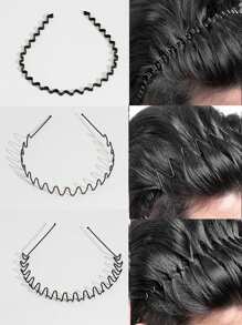 Set de 3 bandas de pelo invisibles para hombre con patrón de ola, adecuadas para uso diario, fitness, deporte, prendas para la cabeza, diademas, aros para el cabello