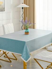 1pc Waterproof & Oil-Proof Tablecloth, TPU Coated Waterproof Table Cover, Plain Color Conference Desk Mat, Suitable For Dining Table, Study Desk, Modern Rectangular Picnic Mat With Fringed Edge - Royal Blue - View 11