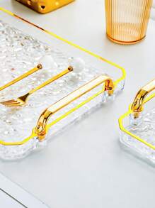 1 Piece, Luxury Acrylic Rectangular Tray With Handle, PET Material, Water Ripple Design, Perfect For Holidays And All Seasons, Perfect For Cakes, Snacks, Drinks, Etc