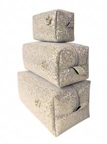 Necessaire Organizador Kit 3 Bolsas Portátil Viagem Maquiagem Cosméticos Produtos de Higiene Pessoal GLITTER