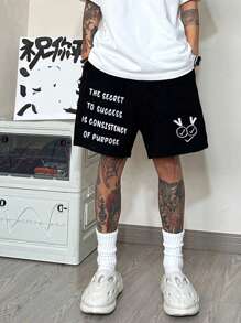 Printed Knit Fabric Loose Casual American Funny Letter Shorts, Versatile For Summer/Autumn
