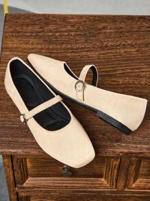 Women's Fashionable Square Toe Low Vamp Slip-On Black Shoes, Casual & Versatile For Office, Outdoor, Party, Wedding, With High-End Vibe, Spring/Summer, Mary Jane Ballet Flats, Red Color - Apricot - View 7