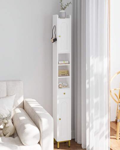 Hzuaneri Bathroom Storage Cabinet, Narrow Toilet Paper Storage Cabinet, Tall Toilet Paper Holder With 2 Doors&Drawer, Bathroom Organizer With Adjustable Shelf For Small Spaces, White, Bathroom Accessories Furniture