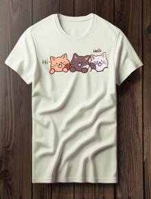 Camiseta Streetwear Gatinhos Falando Oi Estilo Tumblr - Lançamento - Bege - Visão 1