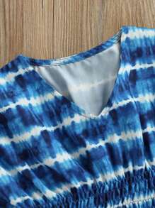 Girls Casual Loose Style Dress, Round Collar Short Batwing Sleeves One-Piece, White/ Pink - Blue - View 4