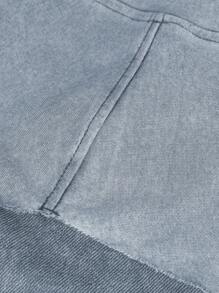 2pcs Women Casual Cotton Crop Top And Short Set, Acid Wash Vintage Distressed Knit Look, Edgy Sexy, Oversized Sweatshirt For Music Festivals, Dystopian Style, Party