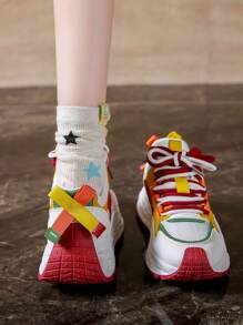 1 双女士 2025 年春季新款厚底运动鞋，韩国学生厚底休闲运动鞋 - 紅色 - 查看 4