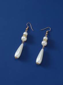 优雅的欧式手工人造珍珠首饰套装，简约多层圆形人造珍珠水滴吊坠项链和耳环，适合日常佩戴、派对配饰、节日礼物 - 四季皆宜的完美选择 - 白色 - 查看 11